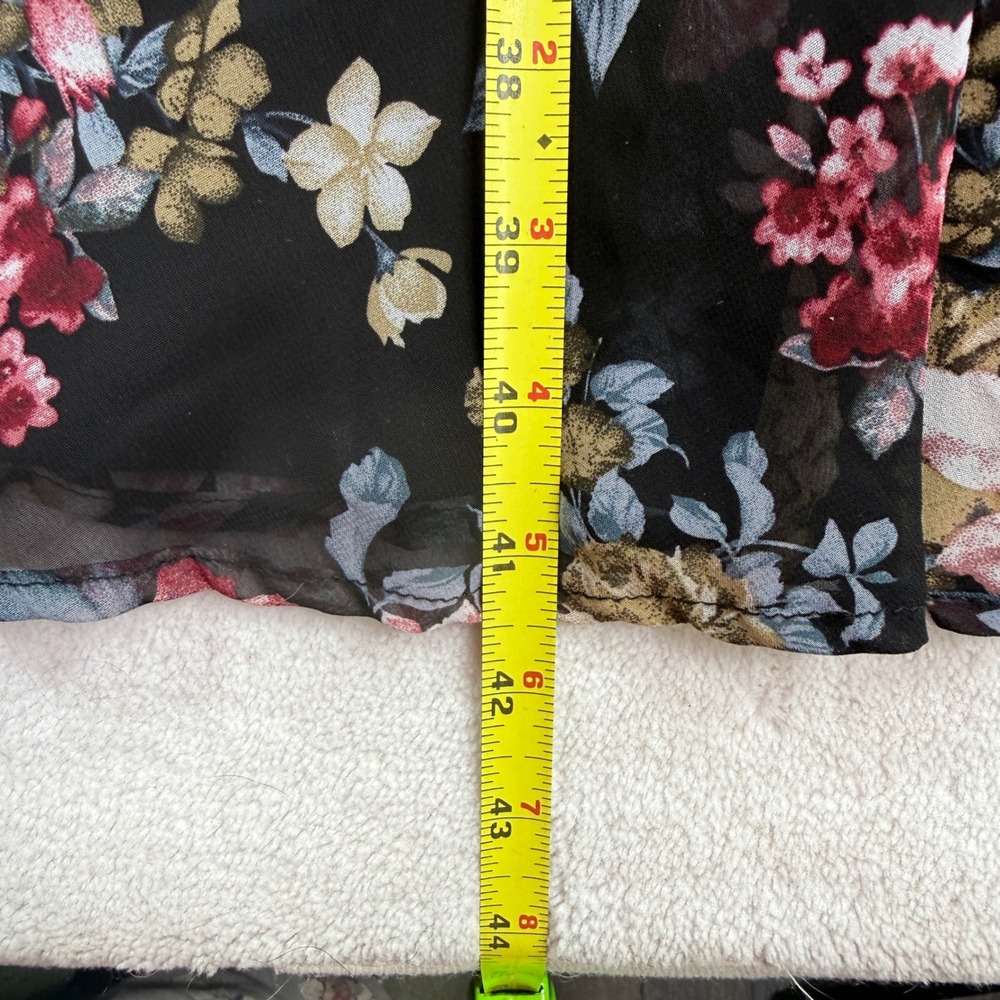 Lulus Black Floral Chiffon Midi Dress Surplice Flutter Sleeve Pink Rose Womens M - Picture 7 of 8